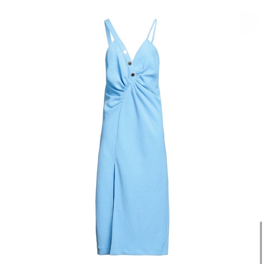 New! SANDRO Esmee Sky Blue Midi Dress With Slit 38 US 4-6 - Picture 2 of 4